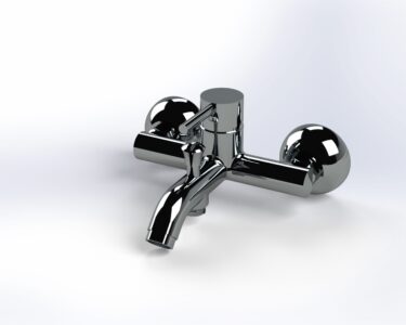 شیر دوش مدل 340 • شیر دوش مدل 340 کروم براق دیواری با اهرم تکدسته، آبریز خمیده و دایورتر کششی